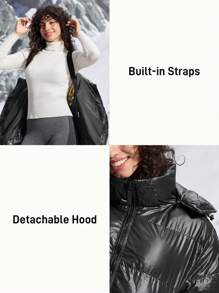 In My Nature Women Outdoor Sports Casual Urban Commute Super Warm Self-Heating Padded Coat, Shiny Black Winter Women Tops