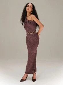 SHEIN Unity Twist Front Asymmetrical Long Sleeve Knitted Dress New Year Fall Cloth For Women - Brown - View 7