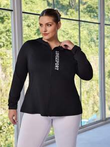 SHEIN Sport Studio Kurtka sportowa damska Plus Size Casual Letter Print z długim rękawem, jesień