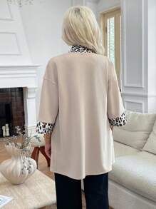 EMERY ROSE Women's Autumn Mixed Leopard Print Drop Shoulder Pocket Casual Open Front Jacket