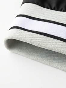 Manfinity EMRG 男士字母条纹长袖宽松休闲棒球夹克，秋季外出朋友长袖拼色夹克，送给朋友、丈夫、男朋友的礼物 - 黑色 - 查看 4