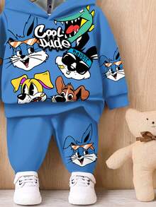 SHEIN Bộ áo hoodie dệt kim mềm mại thoải mái và giản dị kết hợp với quần phù hợp, dáng rộng cho bé trai, phù hợp cho mùa thu/đông - Nhiều màu - Xem 5