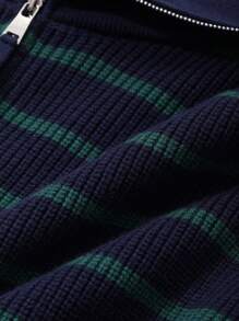 DAZY 休闲条纹半拉链长袖套头衫