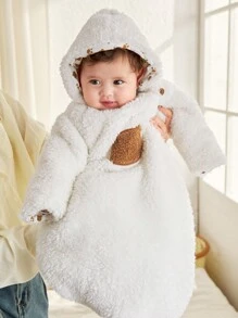 Cozy Pixies 1 Pc Baby Bear Embroidery Hooded Sleeping Bag, Warm For Autumn/ - White - View 5