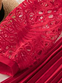 EMERY ROSE Đầm dài xếp ly ren đỏ giản dị thanh lịch cho phụ nữ mặc năm mới trang phục Maxi cho phụ nữ - Đỏ - Xem 3