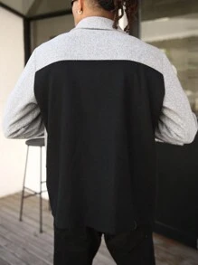 Manfinity Homme Men Contrast Color Long Sleeve Zip Front Utility Pocket Casual Jacket, Autumn, Going Out Basic Light Jacket Color Block Flannel Jacket, For Friends, Husband, Boyfriend Gifts - Multicolor - View 2