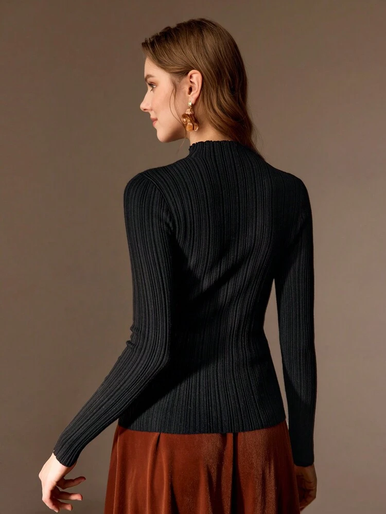 WOOL MOCK NECK METAL FLORAL DETAIL SLIM FIT SWEATER