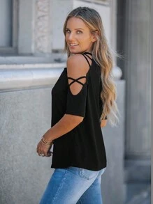 SHEIN LUNE Damen Sommer Rundhals ärmelloses dekoriertes Lässig T-Shirt