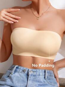 Women Seamless Wireless Bandeau Bra (One Piece) - Apricot - View 7