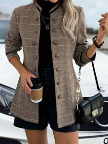 SHEIN Clasi 1pc Women Regular Fit Casual Long Sleeve Jacket Fall Winter Cloth For Women - Mocha Brown - View 5