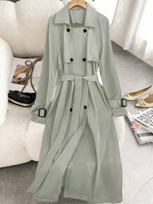 SHEIN Clasi Women Burgundy Trench Coats - Green - View 1