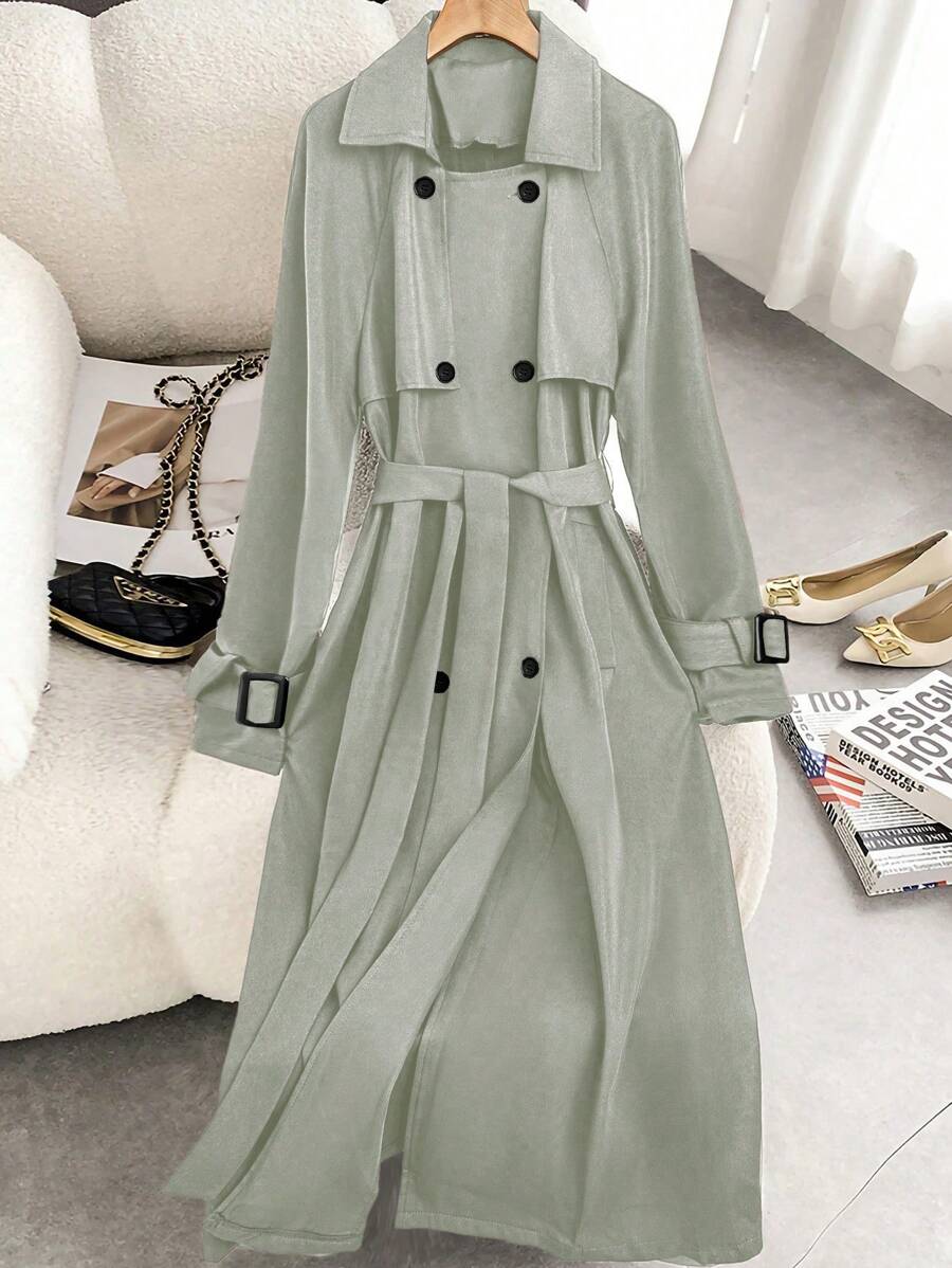 SHEIN Clasi Women Burgundy Trench Coats - Green - View 1