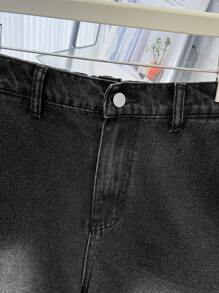 SHEIN 青少年男孩时尚休闲设计黑色阔腿牛仔裤，适合日常穿着男孩冬装服装和秋冬青少年男孩服装 - 黑色 - 查看 3