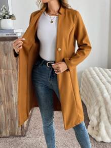 SHEIN Clasi Women Casual Solid Color Overcoat, Autumn/Winter - Brown - View 6