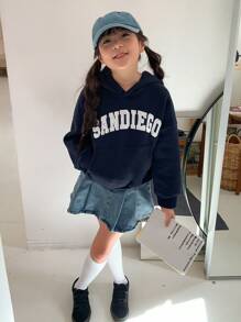 DAZY Tween Girls Letter Print Sweatshirt, Fall,Back To School Clothes - Navy Blue - View 1