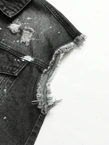 休闲时尚酷炫青少年男孩牛仔背心和夹克外套套装