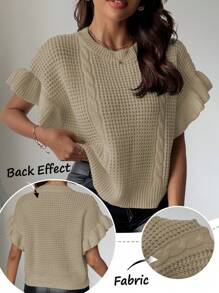 Chiquease 毛衣背心，圆领，纯色，精巧针织，简约，休闲时尚，适合日常穿着 - 杏色 - 查看 1