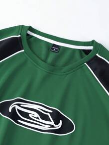 PAVTROS Men's Casual Sports Patchwork Print Sweatshirt Set - Dark Green - View 3