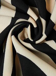 SHEIN Clasi 秋季大码女式条纹扭结长袖休闲连衣裙 - 黑色 - 查看 3