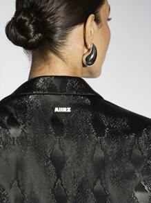 AiiRZ Luxury Python Embossed Crop Blazer Jacket Evening Party Metallic High Fashion Designer Statement Modern Fall Winter Outerwear - Black - View 4