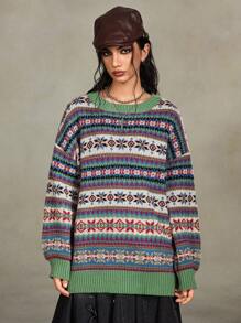 ROMWE Fairycore Vintage Floral Print Oversized Women Sweater, Autumn/Winter