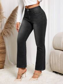 SHEIN LUNE Jeans acampanados con bolsillos para mujer, de estilo casual
