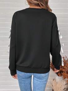 SHEIN LUNE Áo nỉ cổ tròn dài tay khoét lỗ nơ cho nữ, mùa thu - màu đen - Xem 2