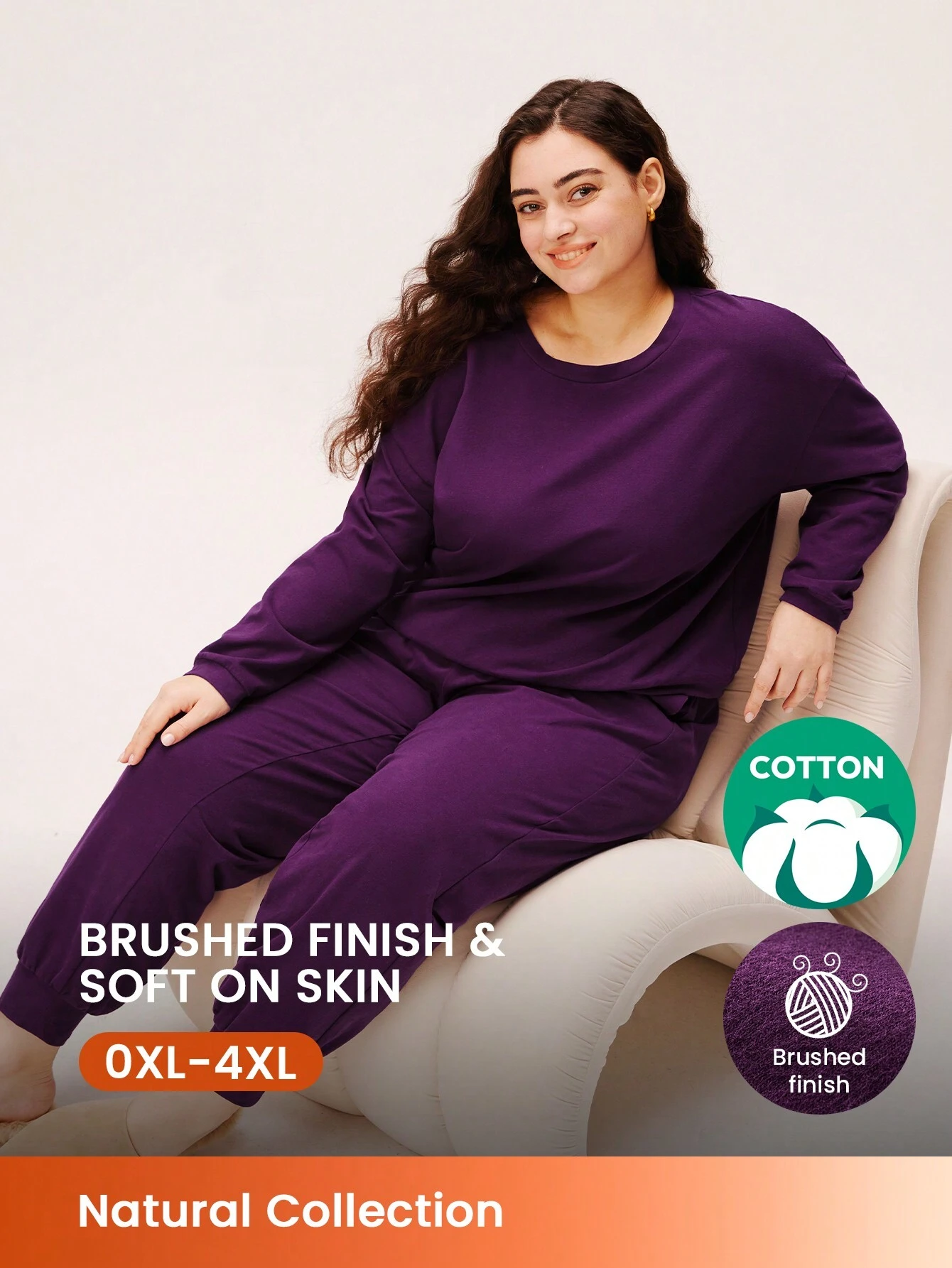 Große Größen Weiche Baumwolle Lila Winter Rundhals Pullover & Hose Schlafanzug Basics Pyjama Set Casual Bequeme Outfits Sportbekleidung als Oberbekleidung Kleidung Baumwolle Pyjamas Mode Casual Bequeme Outfits