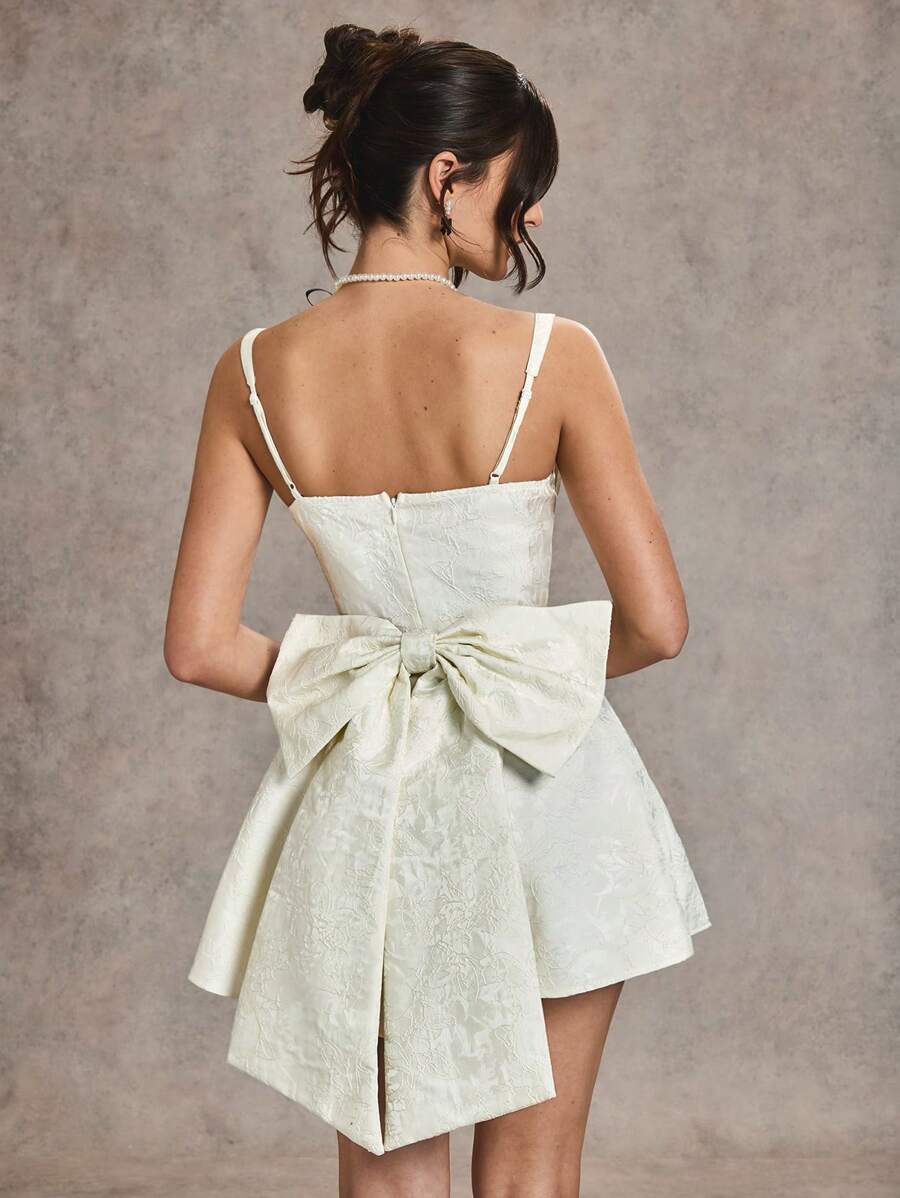 SHEIN BAE 优雅女士晚礼服，带蝴蝶结装饰，适合日常约会、聚会、派对、秋季 - 白色 - 查看 1