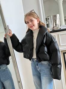 Tween Girls Oversized Casual Loose Comfy High Collar Warm Pullover - Black - View 3