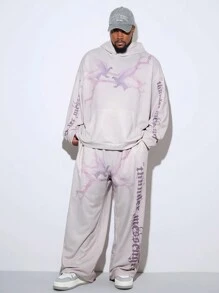 Manfinity NXTstreet Men Plus Size Letter & Symbol Graphic Knitted Hoodie And Pants 2 Pieces Set