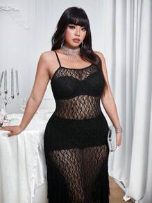 Allurite Đầm dự tiệc gợi cảm hở lưng cổ tròn thanh lịch bằng ren - màu đen - Xem 7