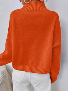EURMUSE Solid High Neck Sweater - Orange - View 2
