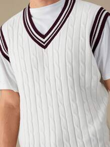 Manfinity RebelGame Maglione a V casual a righe in maglia da uomo, versatile per autunno/inverno