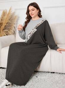 Lacomfia Vestido Holgado con Capucha de Talla Grande con Cuello Redondo y Bloque de Color con Lentejuelas