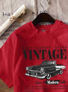 Attitoon Casual Loose Vintage Car Graphic Round Neck Short Sleeve T-Shirt For Women, Suitable For Summer Suitable For Going Out