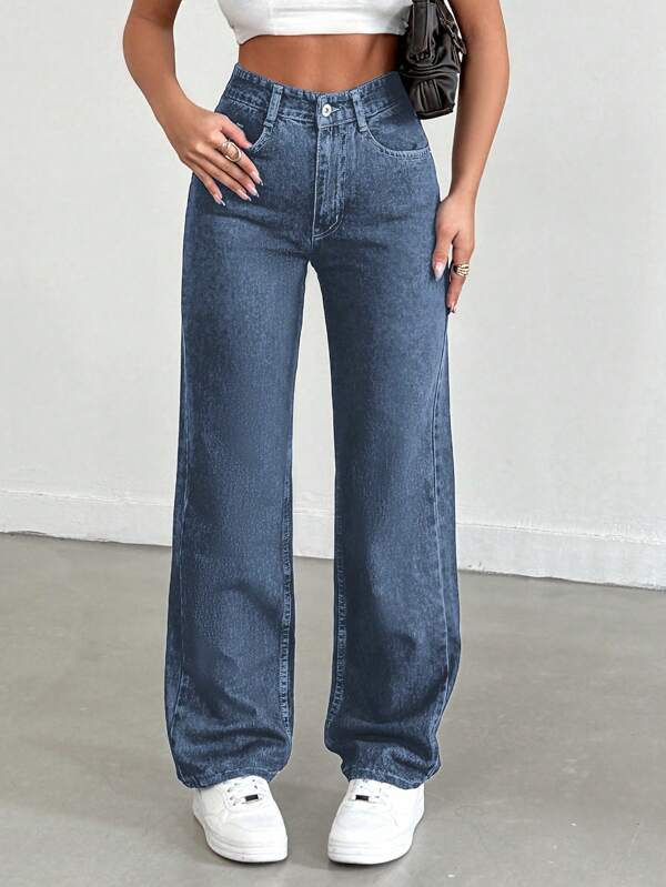 SHEIN PETITE Pantaloni din denim pentru femei, 100% bumbac