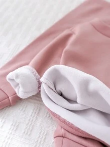 2 件装女婴卡通图案印花圆领长袖 T 恤 + 柔软羊毛裤睡衣套装，舒适温暖，适合秋冬季 - 淺粉色 - 查看 3