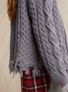 WESTFADE 春季粗针织 V 领长袖正面纽扣做旧长款开衫 - 淺灰紫 - 查看 2