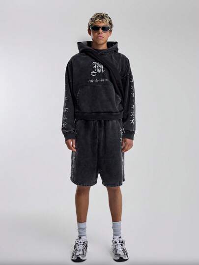 Musero Pantalones cortos de hombre con lavado ácido de alambre de púas