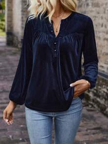 SHEIN LUNE 纯色 V 领优雅办公室长袖 T 恤