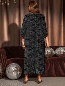 EMERY ROSE 2pcs Plus Size Allover Print Crew Neck Top And Pants Elegant Outfit,Fall Women Clothes,Christmas Party Dress Women