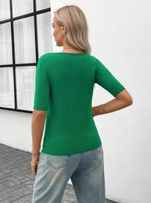 EMERY ROSE Top de punto unicolor de cuello V
