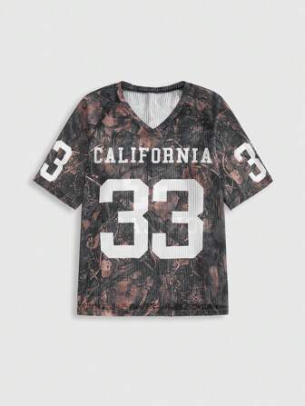 Street Life Camiseta de manga corta con gráfico de estrella y número, estilo callejero casual