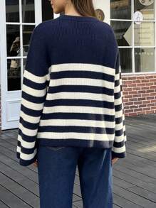 INAWLY Women's Casual Dropped Shoulder Striped Sweater, Autumn/Winter
