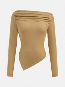 Girlism 3 件套青少年女孩不对称褶皱优雅露肩长袖多色 T 恤