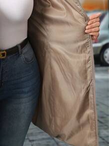 SHEIN LUNE Thick Padded Hooded Mid-Length Parka Padded Coat For Winter Clothes - Khaki - View 5