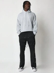 SUMWON Flare Fit Nylon Pant With Snap Button, Exposed Pockets & Drawstrings