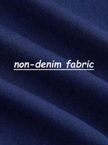 SHEIN EZwear Summer Outfit Patched Detail Top-Stitching Black Knit Wideband Waist Leggings - Navy Blue - View 10