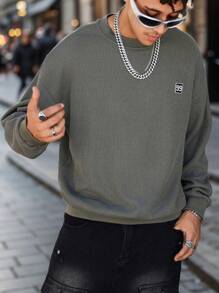 Manfinity Hypemode Men's Casual Digit Print Crew Neck Sweatshirt, Autumn - Green - View 1